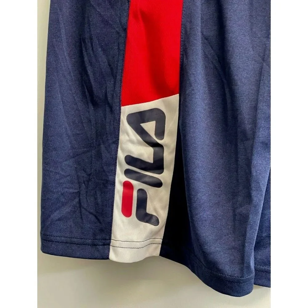 New Fila Youth Boys size L  2-pack Basketball Shorts Navy Gray Logo Side Pockets